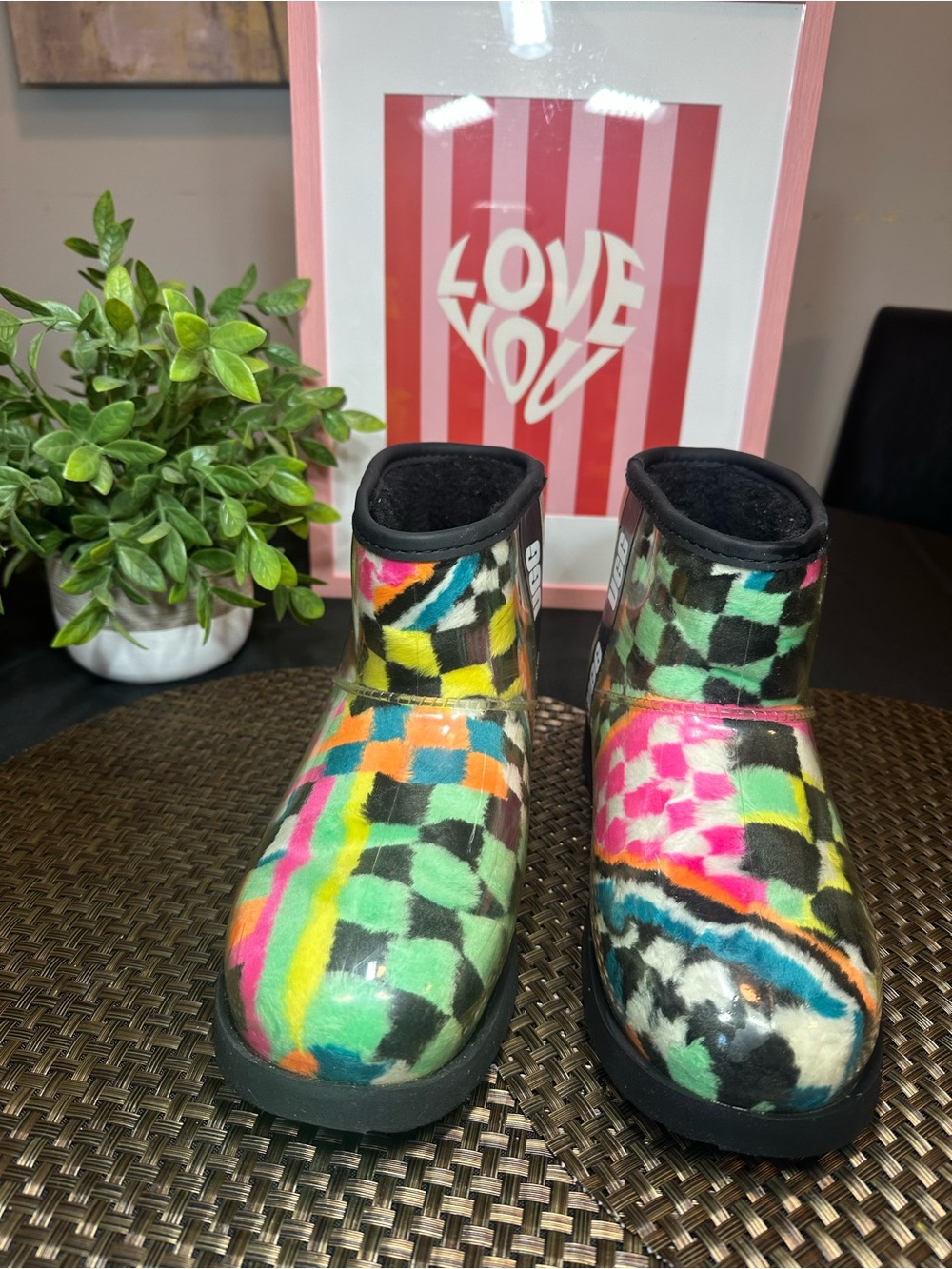 UGG Multicolor Checkered Short Ankle Boots